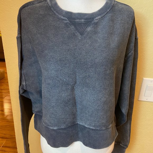 Chicka-d Sweaters - Chicka-d Grey Cropped Ribbed Crewneck Sweater Oversize